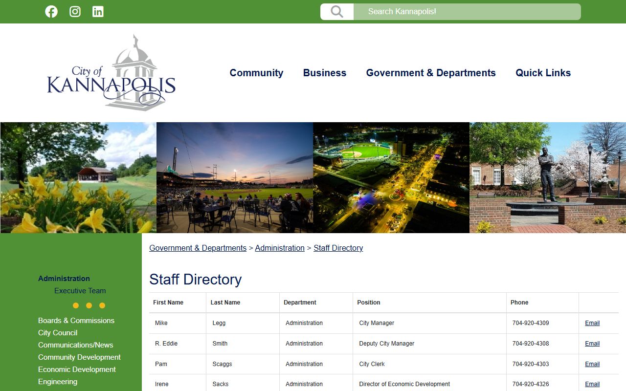 Kannapolis phone directory city staff directory table