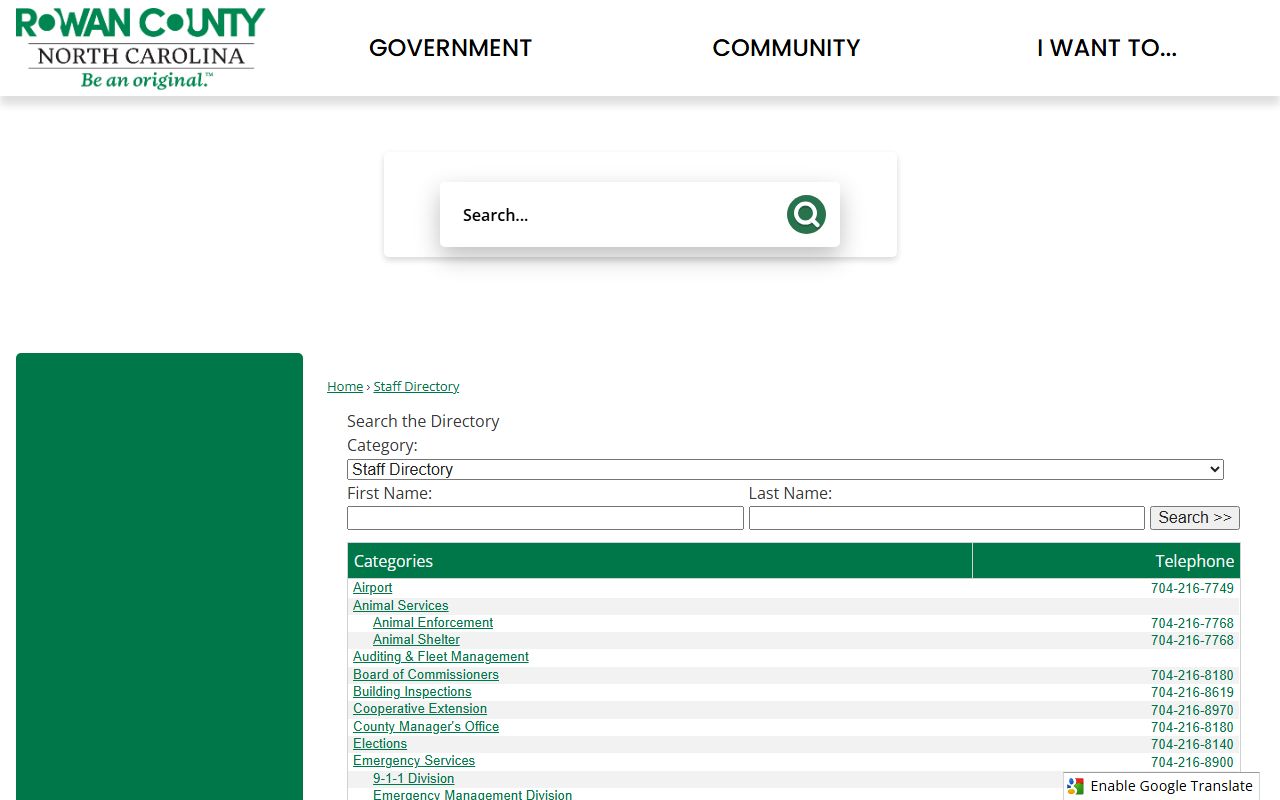 Kannapolis phone directory Rowan County staff and department directory