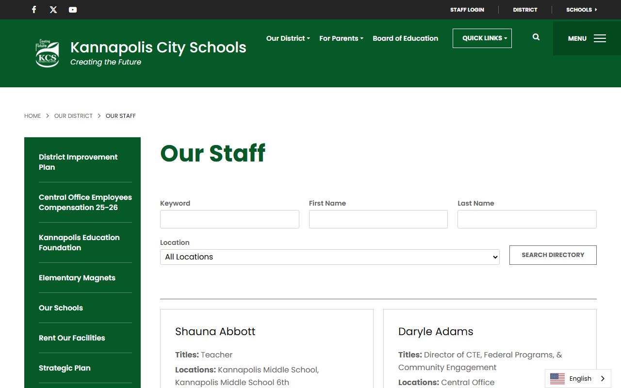 Kannapolis phone numbers in the Kannapolis City Schools staff search