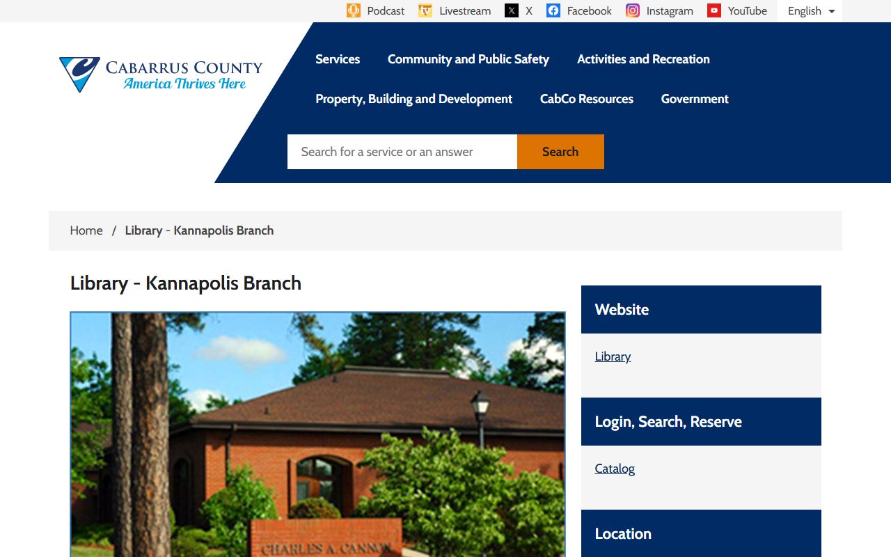 Kannapolis phone numbers for the Kannapolis Branch Library contact page