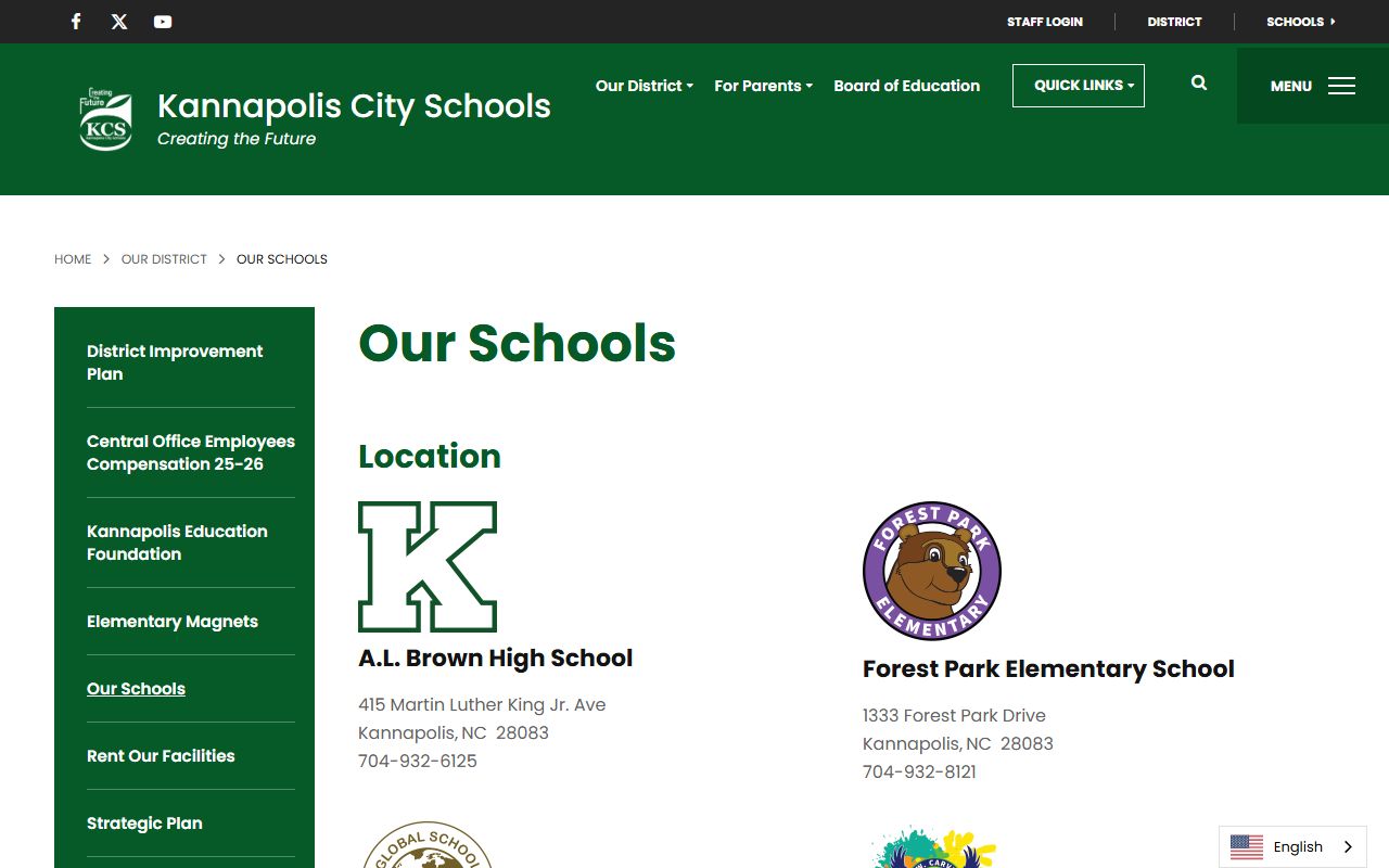 Kannapolis phone numbers in the KCS school office list