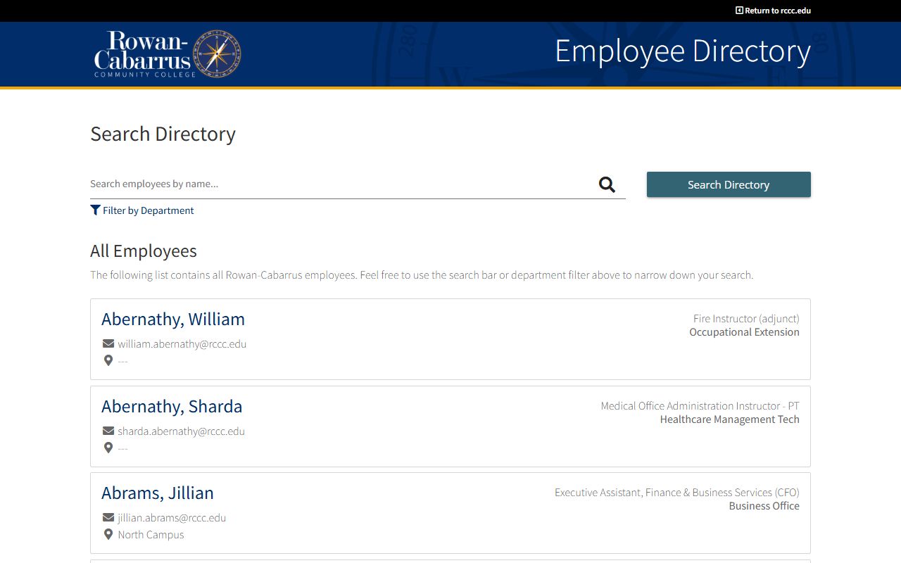 Kannapolis phone numbers in the Rowan-Cabarrus Community College employee directory